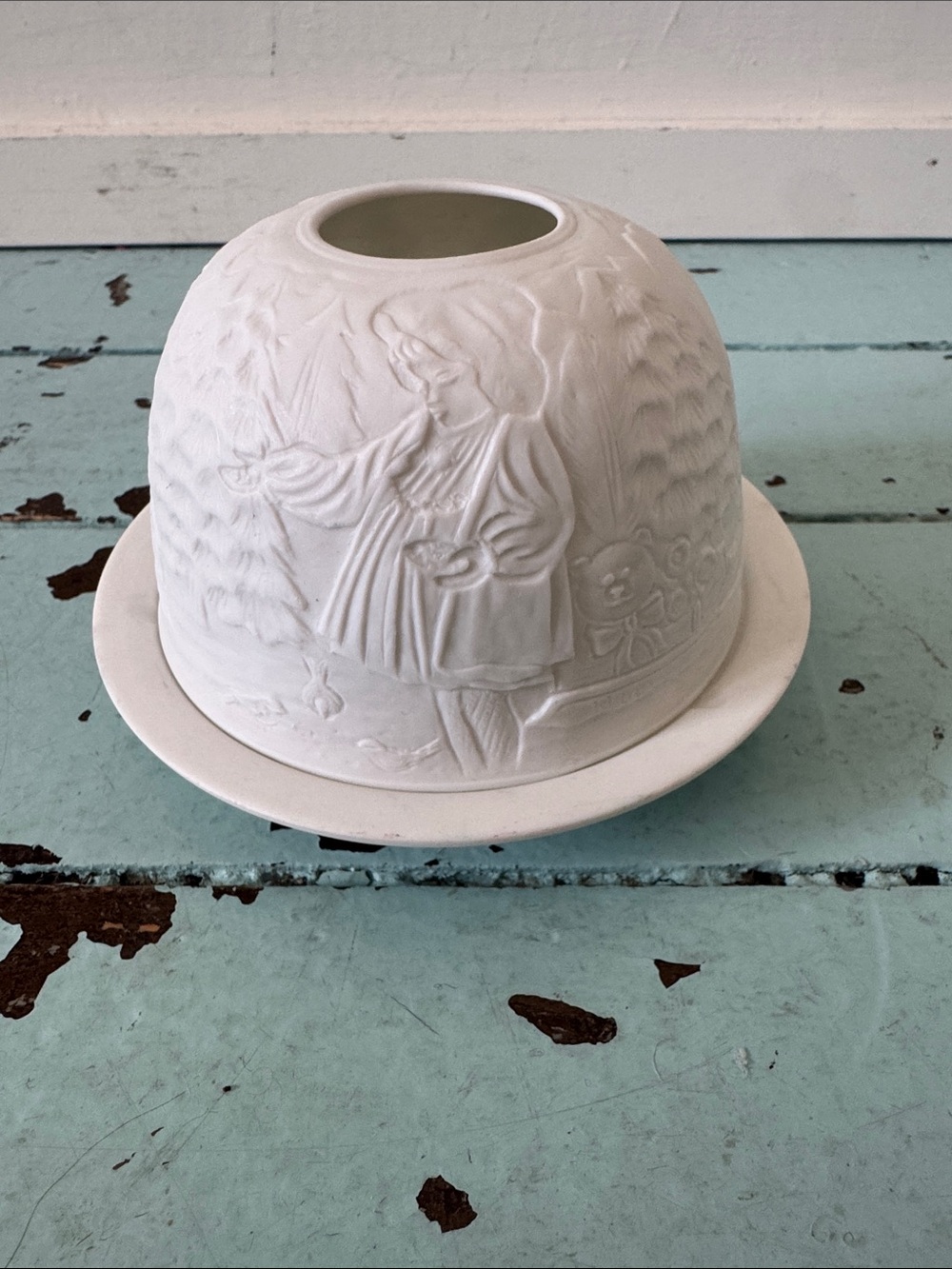 VINTAGE SEAGULL STUDIOS LITHOPHANE FAIRY LAMP TEA LIGHT CANDLE HOLDER VOTIVE